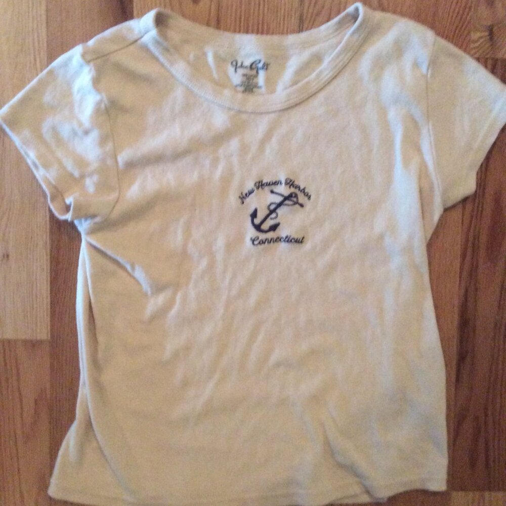 Brandy Melville Cream and Navy New Haven Harbor Connecticut Baby Tee